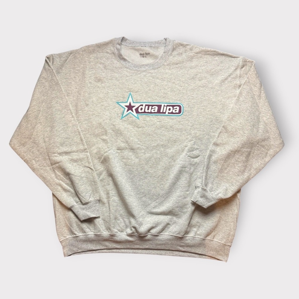 Dua Lipa Official Merchandise Star Graphic Crewneck Sweatshirt Gray 2XL